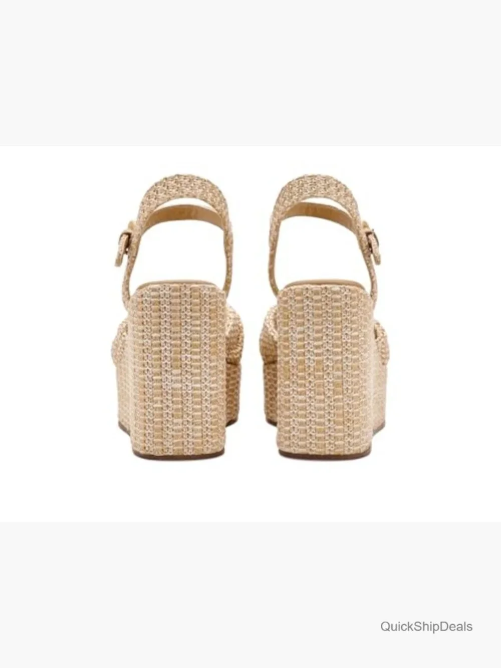 Raffia Wedge Sandals with Buckle Closure - Open Toe Heels
